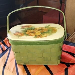 Green Floral Woven Basket